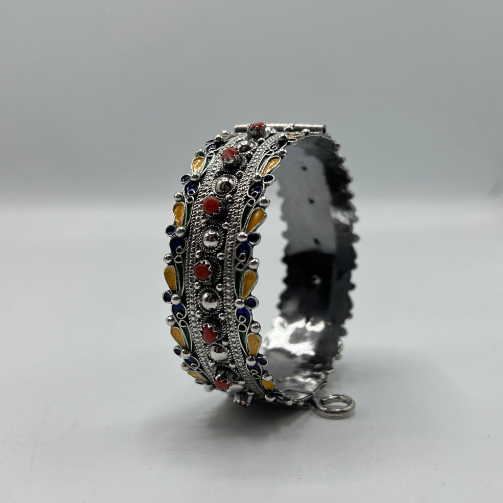 Bracelet Béni Yenni En Argent Berbère Kabyle, Corail Et