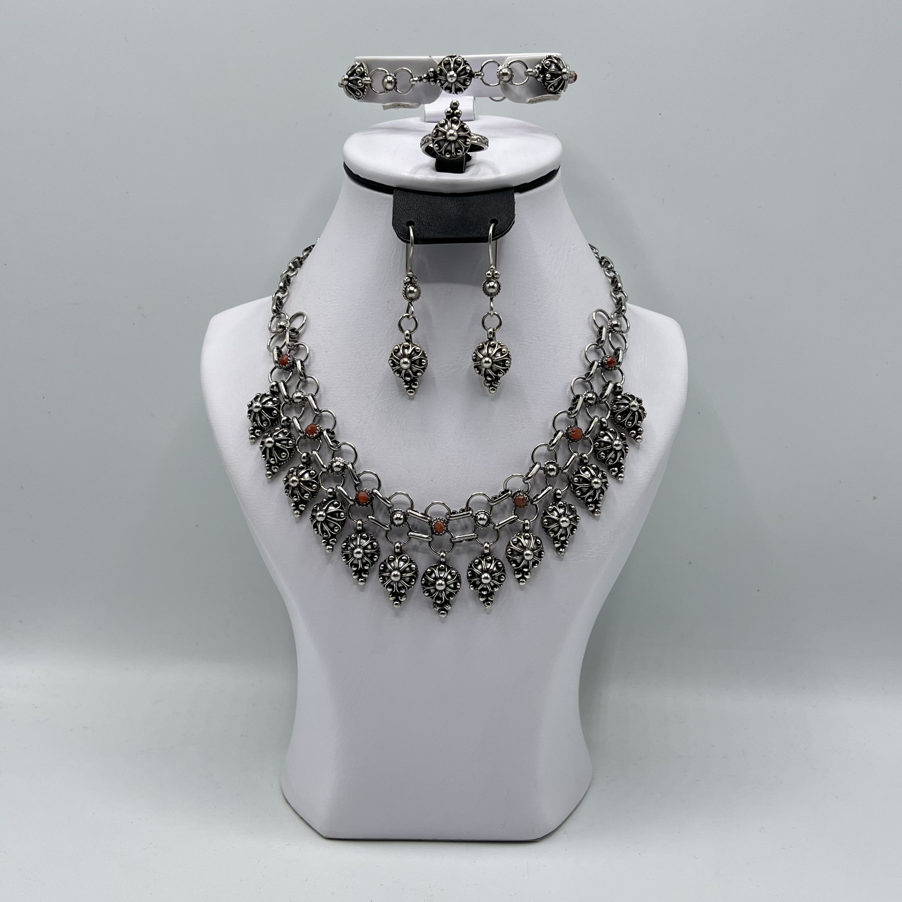Parure De Bijoux Berbère/kabyle El Andaloussia - Collier, Bracelet, Boucles, Bague Argenté
