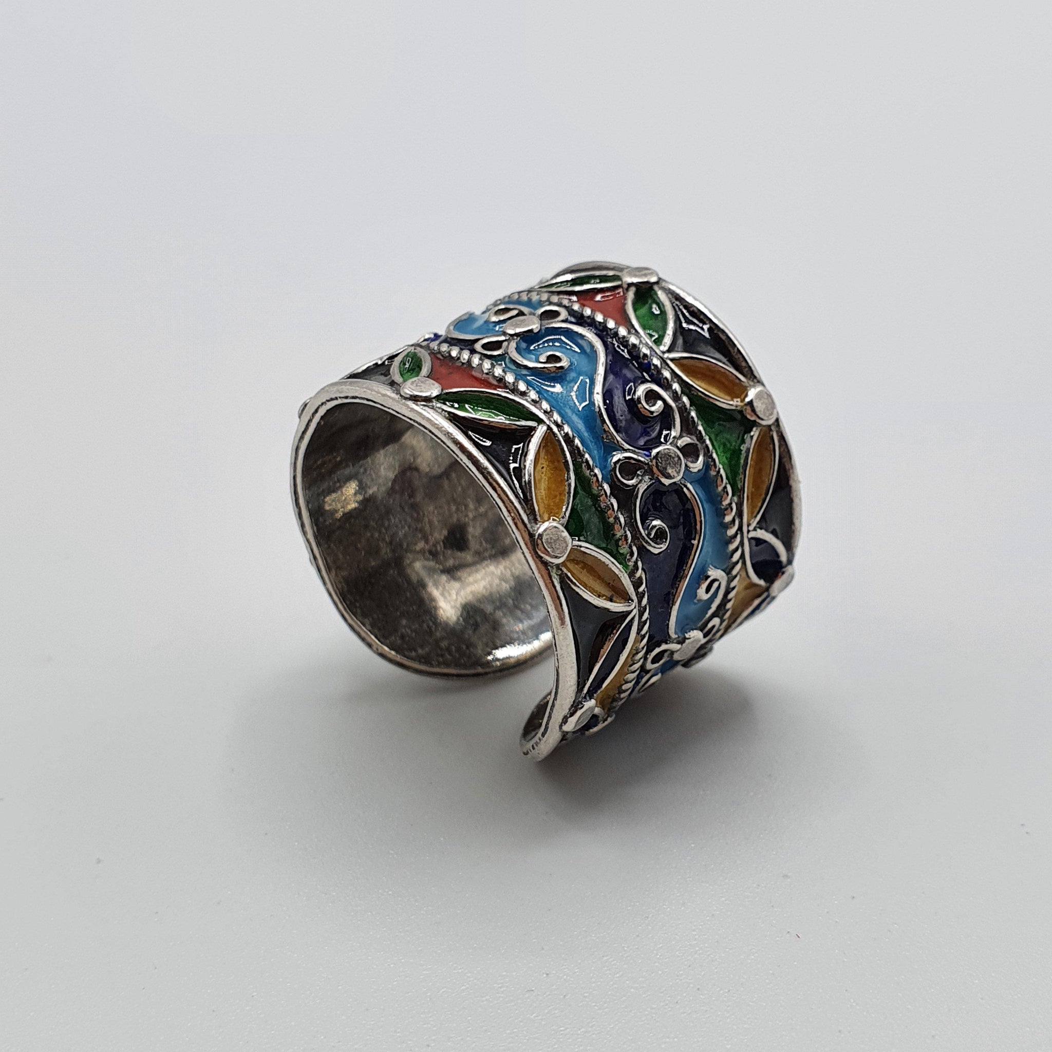 Bague Kabyle Algérienne En Argent Avec Corail Et émail - Bijou Traditionnel Neuf