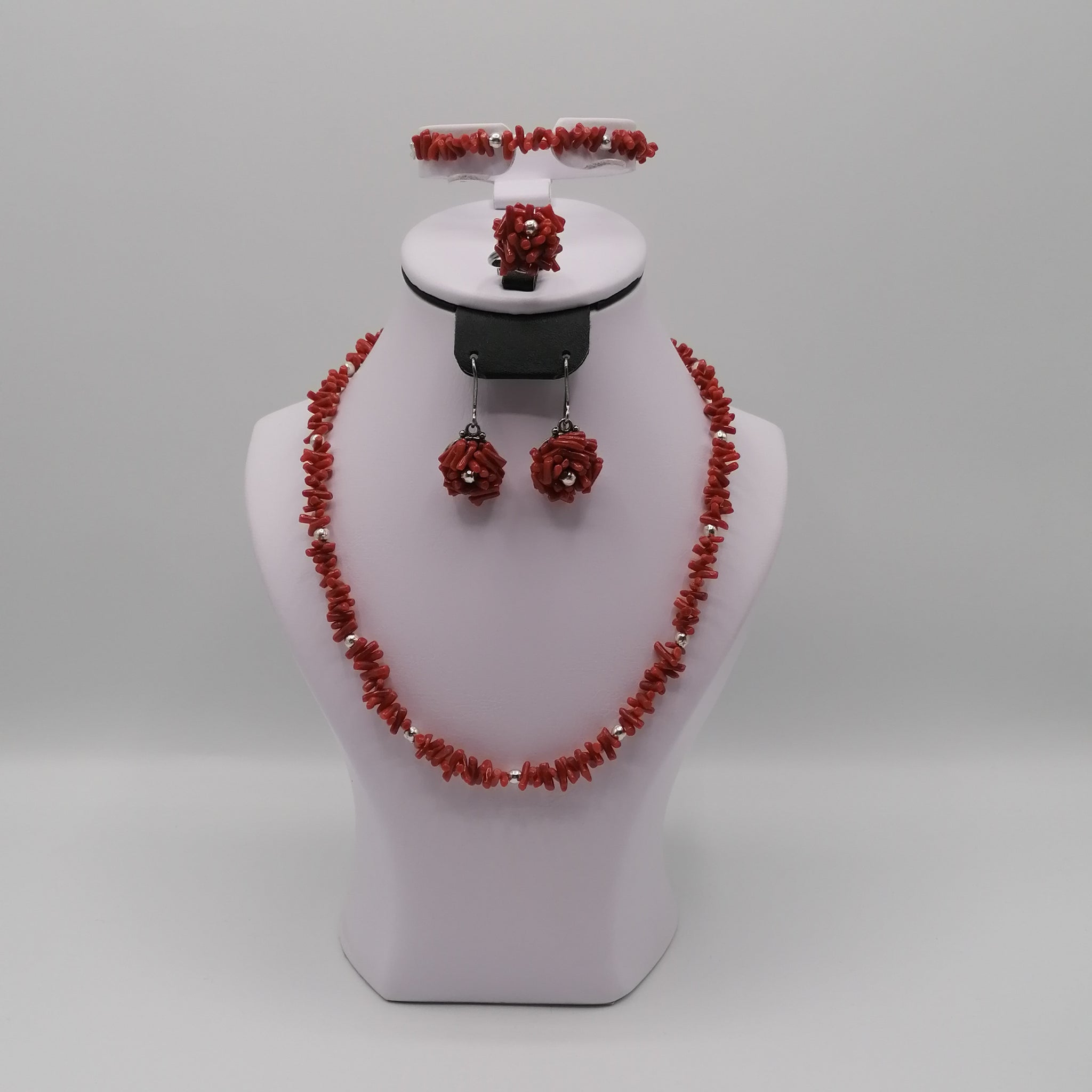 Parure Collier Et Bracelet Vintage En Corail Rouge - Occasion, Fabrication France