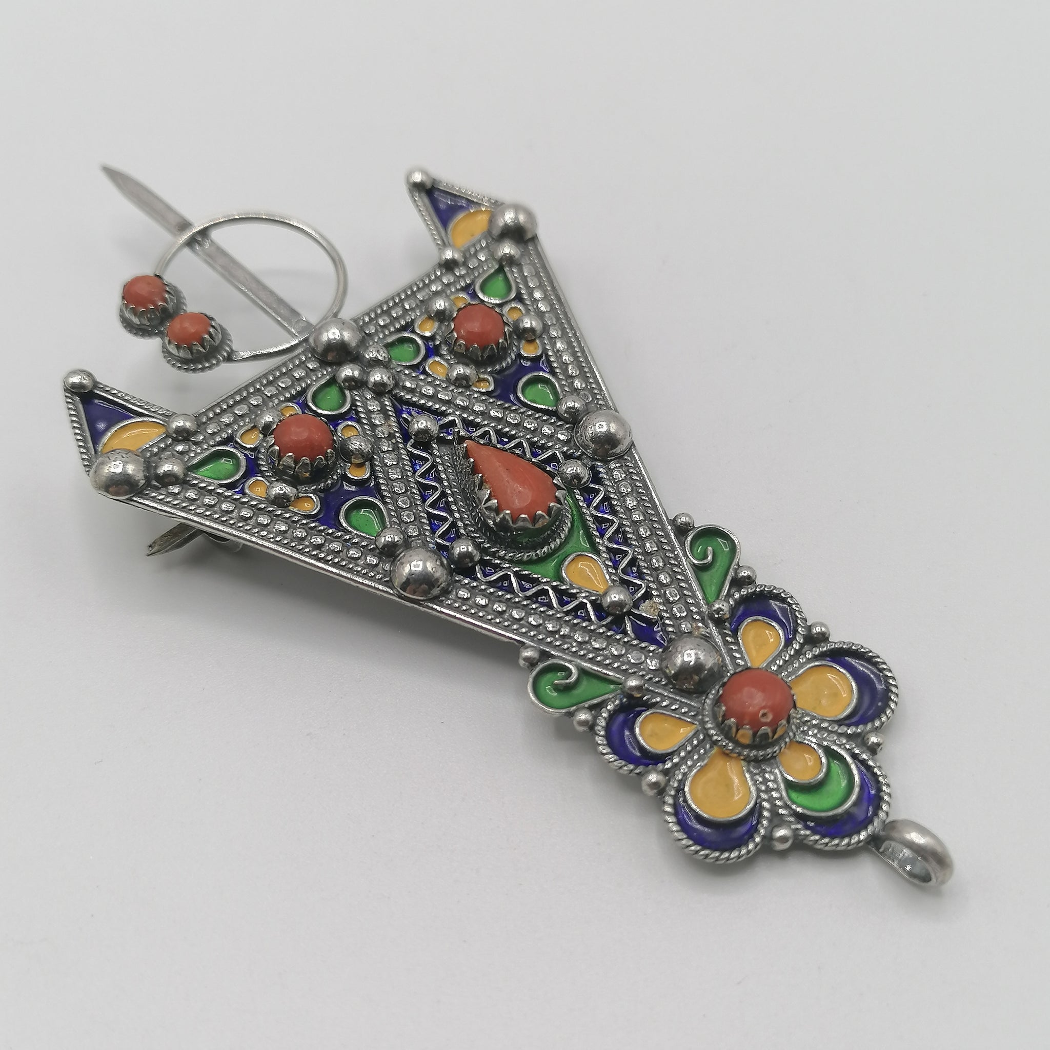 Broche Ancienne Kabyle Berbère En Argent Massif - Pièce Ethnique - Occasion